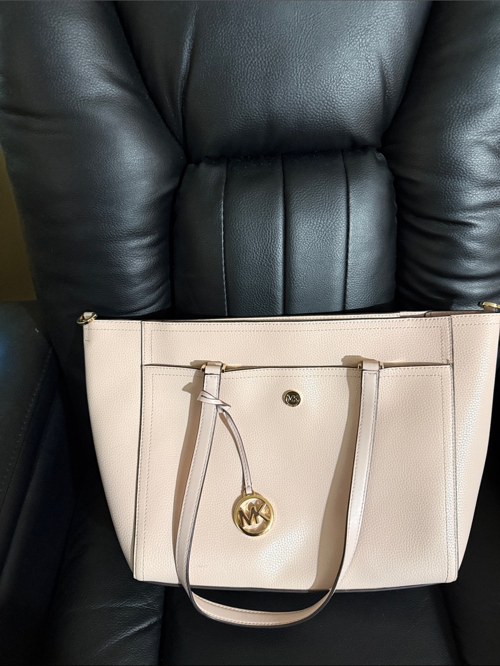 Michael Kors Blush Leather Tote with Gold Logo Charm